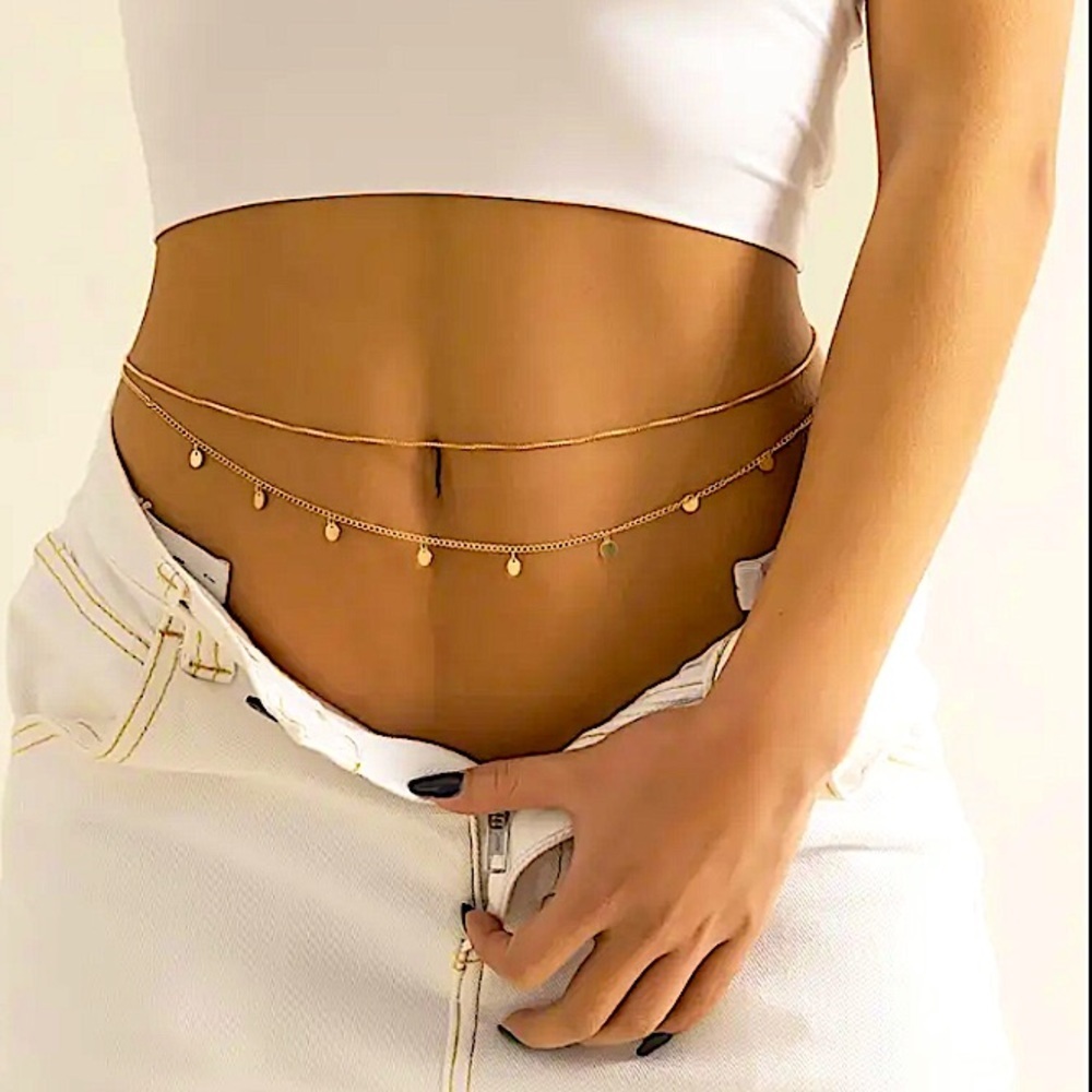 Layered 2pcs Gold Tier Disc Charm Waist Belly Chain Set. - Picture 1 of 4